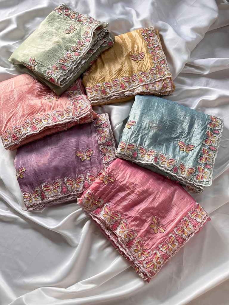 CRUSH ORGANZA HAND EMBROIDERY CUTDANA WORK SAREE AT WHOLESALE PRICE