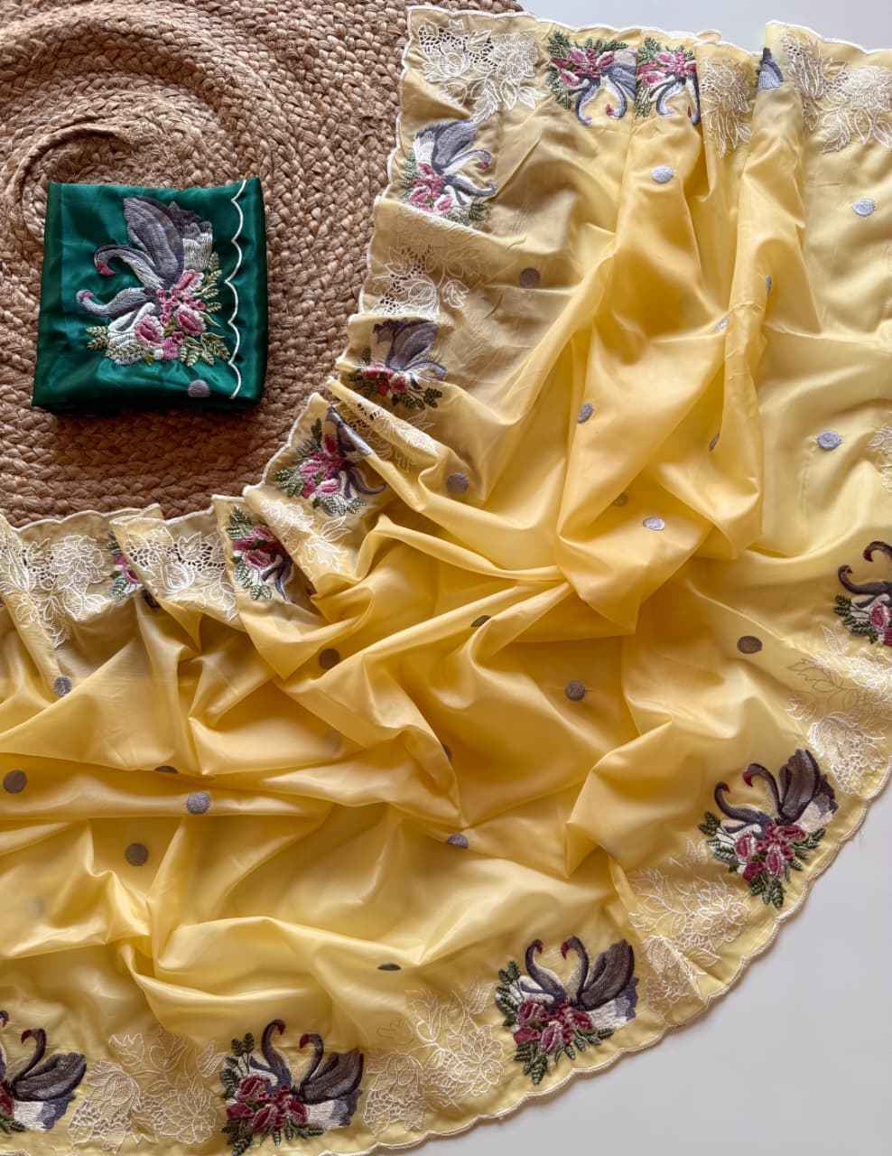 CRYSTAL TISSUE WITH VISCOSE THERD EMBROIDERY WORK SAREE AT WHOLESALE PRICE