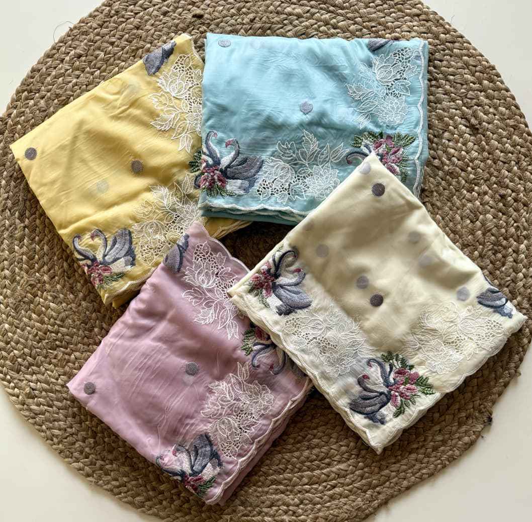 CRYSTAL TISSUE WITH VISCOSE THERD EMBROIDERY WORK SAREE AT WHOLESALE PRICE