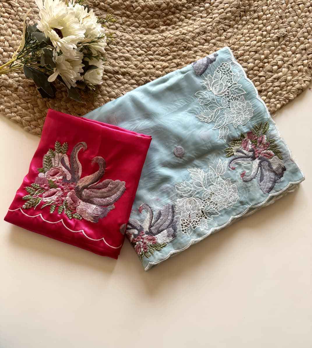 CRYSTAL TISSUE WITH VISCOSE THERD EMBROIDERY WORK SAREE AT WHOLESALE PRICE