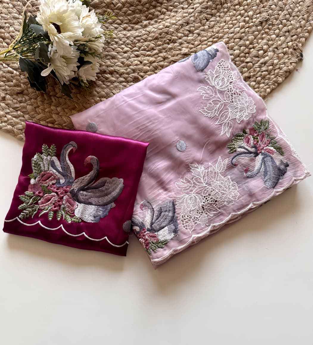 CRYSTAL TISSUE WITH VISCOSE THERD EMBROIDERY WORK SAREE AT WHOLESALE PRICE