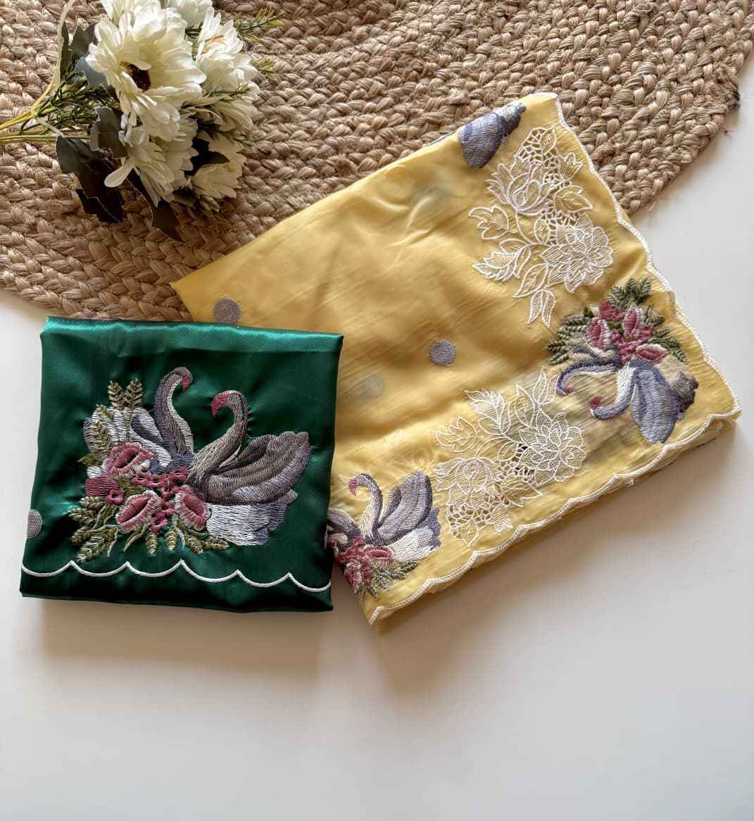 CRYSTAL TISSUE WITH VISCOSE THERD EMBROIDERY WORK SAREE AT WHOLESALE PRICE