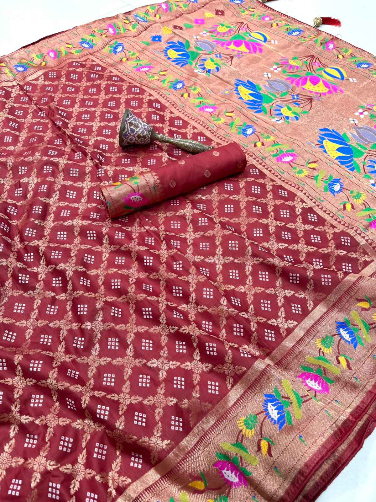 DOLA SILK BANDHEJ PAITHANI RICH ZARI WEAVING SAREE AT WHOLESALE PRICE 