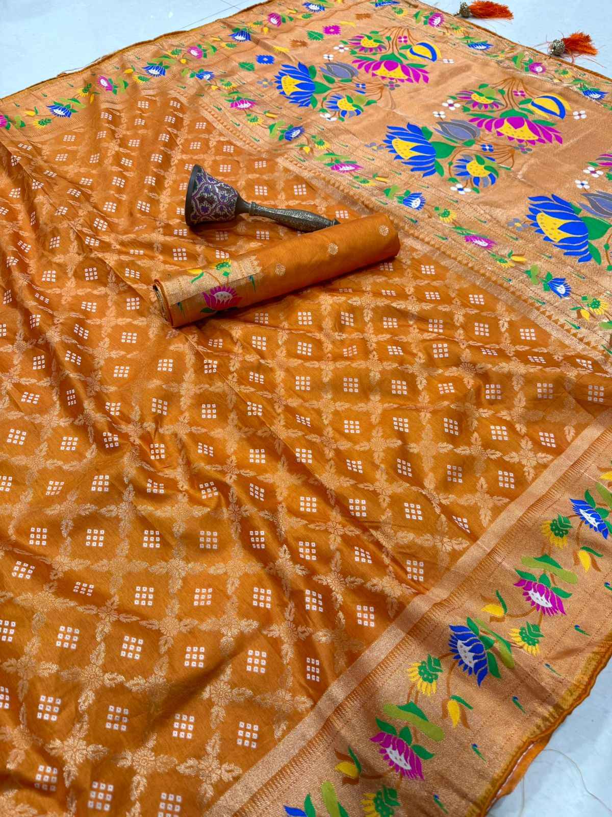 DOLA SILK BANDHEJ PAITHANI RICH ZARI WEAVING SAREE AT WHOLESALE PRICE 