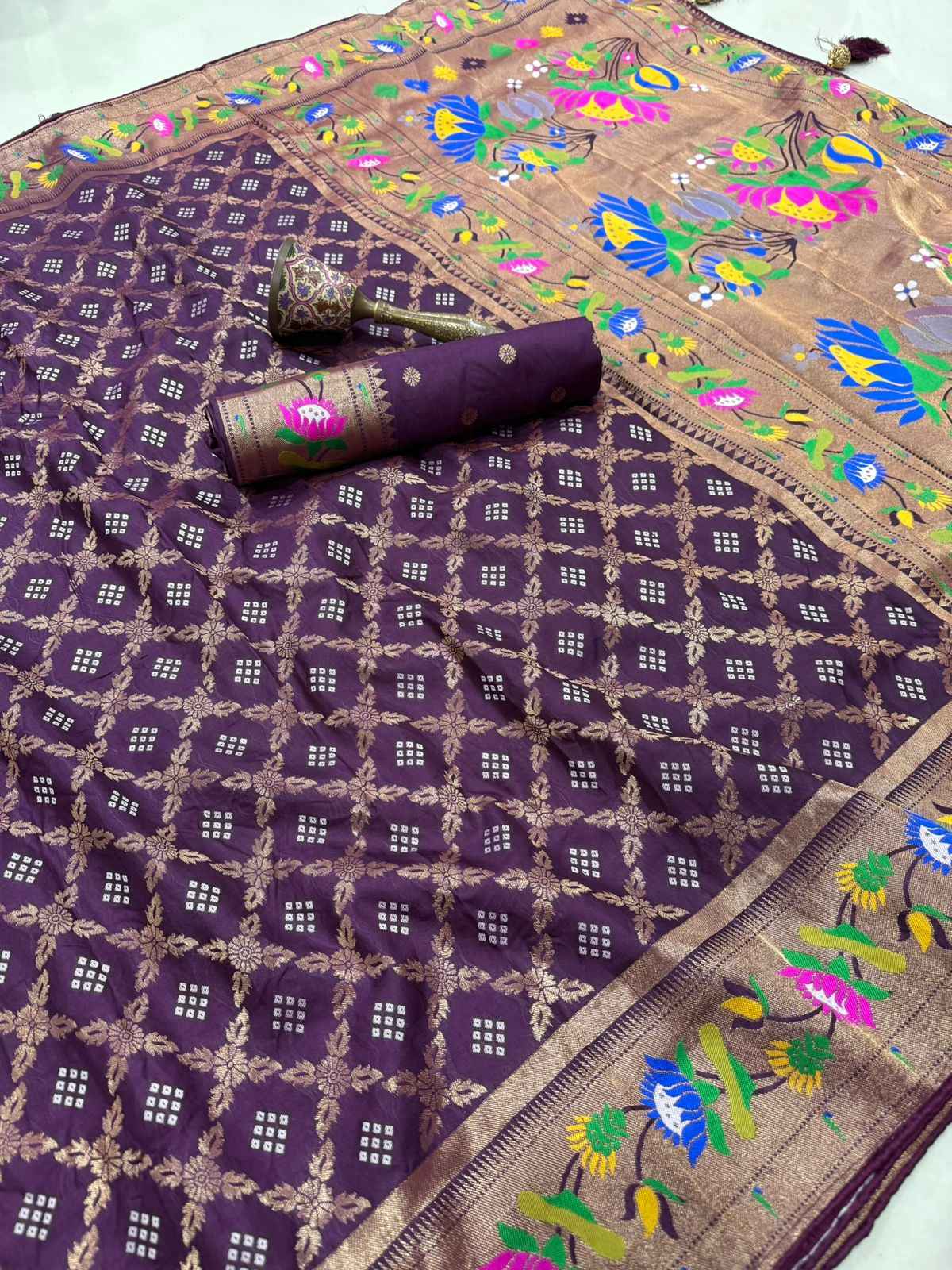 DOLA SILK BANDHEJ PAITHANI RICH ZARI WEAVING SAREE AT WHOLESALE PRICE 
