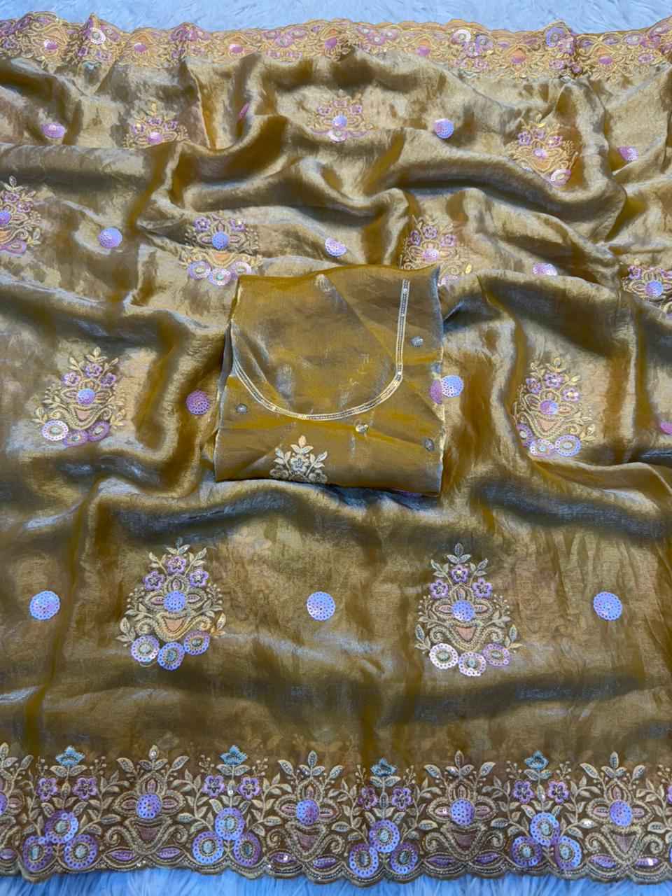 FANCY SPACE SILK SEQUINCE EMBRODERIY WORK SAREE AT WHOLESALE PRICE