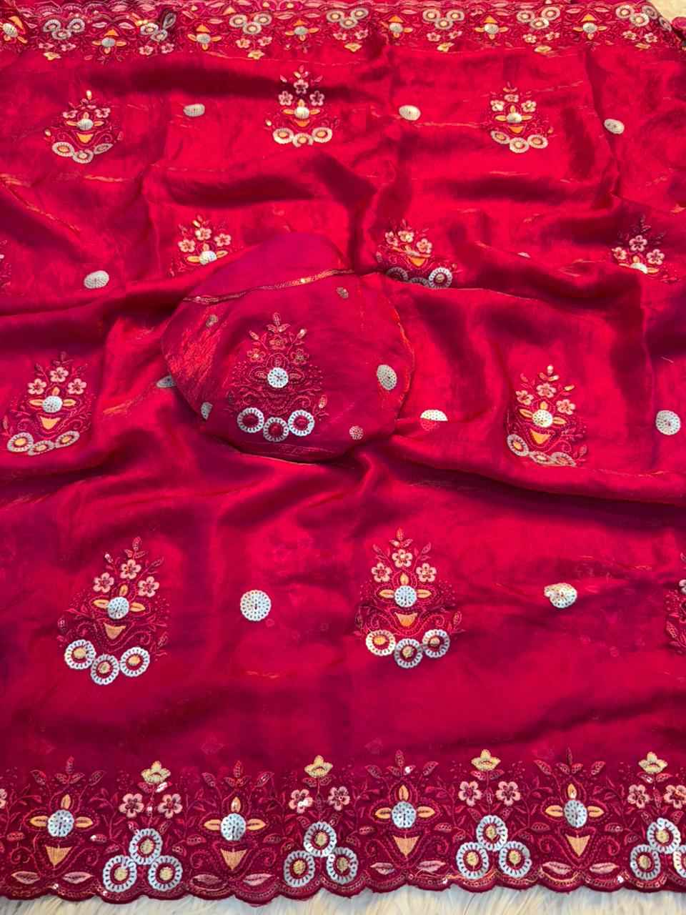 FANCY SPACE SILK SEQUINCE EMBRODERIY WORK SAREE AT WHOLESALE PRICE