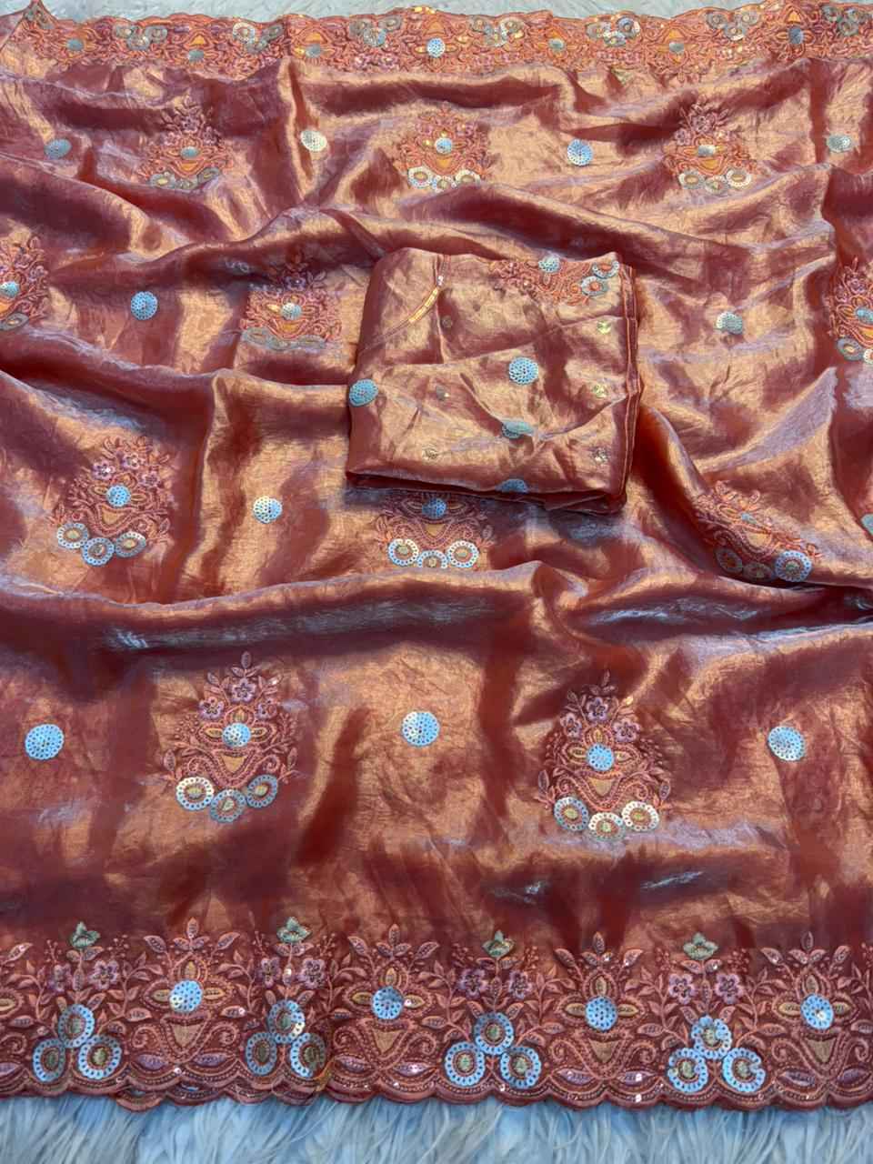 FANCY SPACE SILK SEQUINCE EMBRODERIY WORK SAREE AT WHOLESALE PRICE