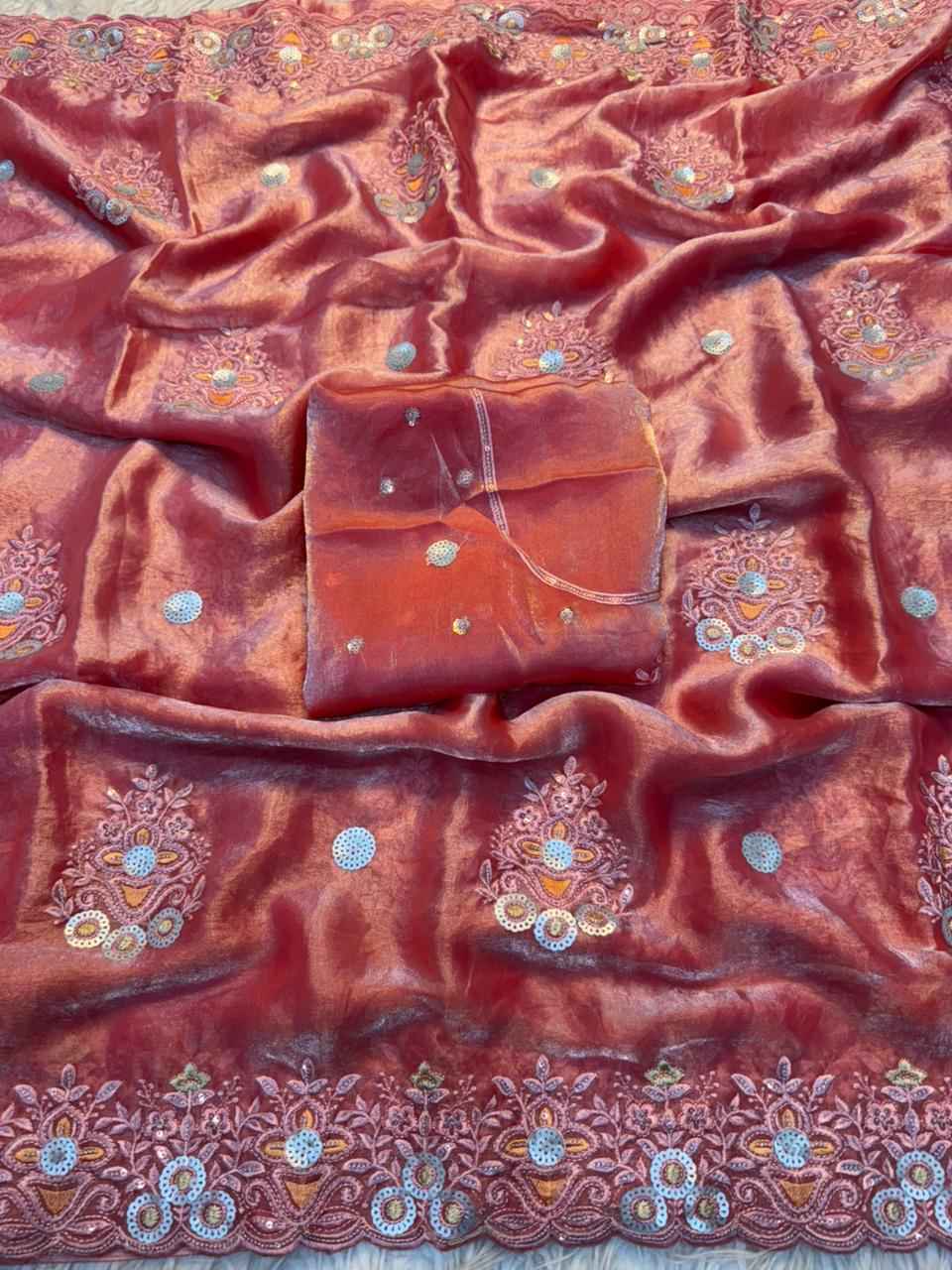 FANCY SPACE SILK SEQUINCE EMBRODERIY WORK SAREE AT WHOLESALE PRICE