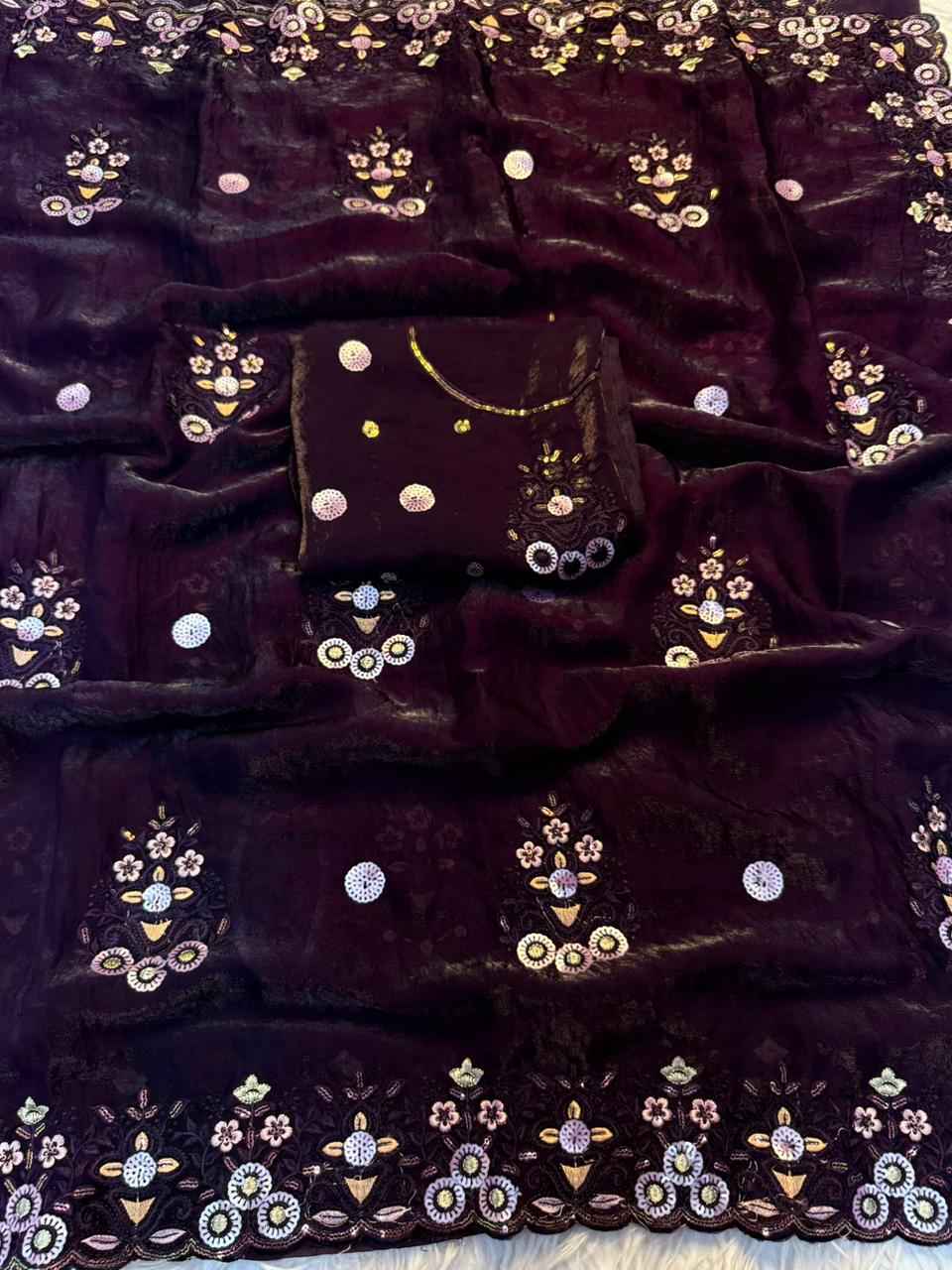 FANCY SPACE SILK SEQUINCE EMBRODERIY WORK SAREE AT WHOLESALE PRICE