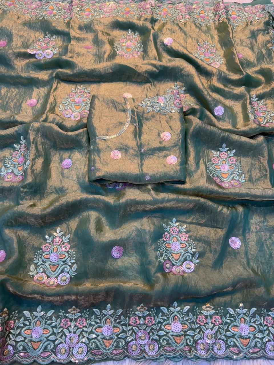 FANCY SPACE SILK SEQUINCE EMBRODERIY WORK SAREE AT WHOLESALE PRICE