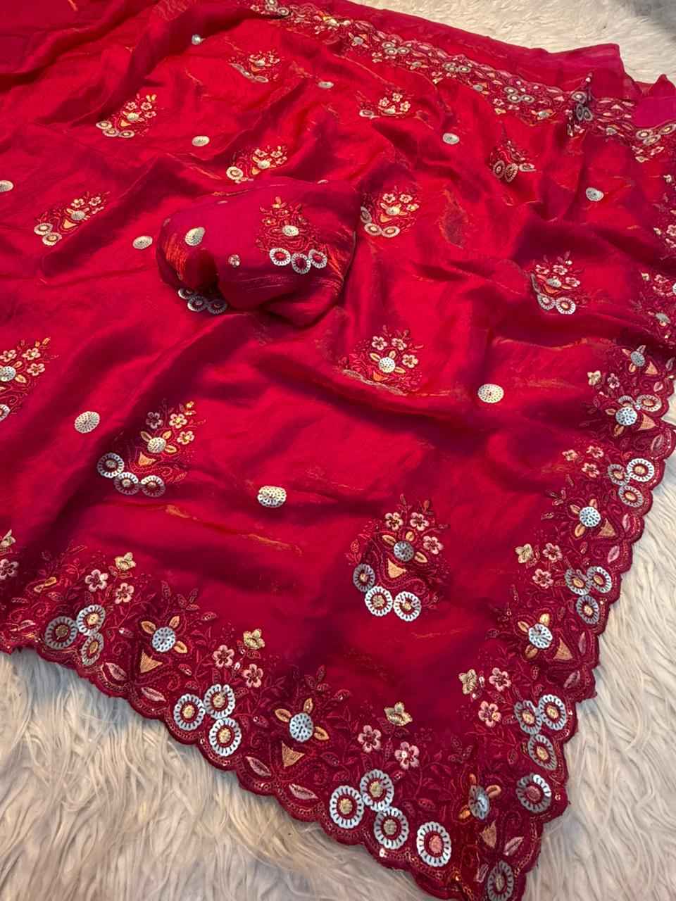 FANCY SPACE SILK SEQUINCE EMBRODERIY WORK SAREE AT WHOLESALE PRICE