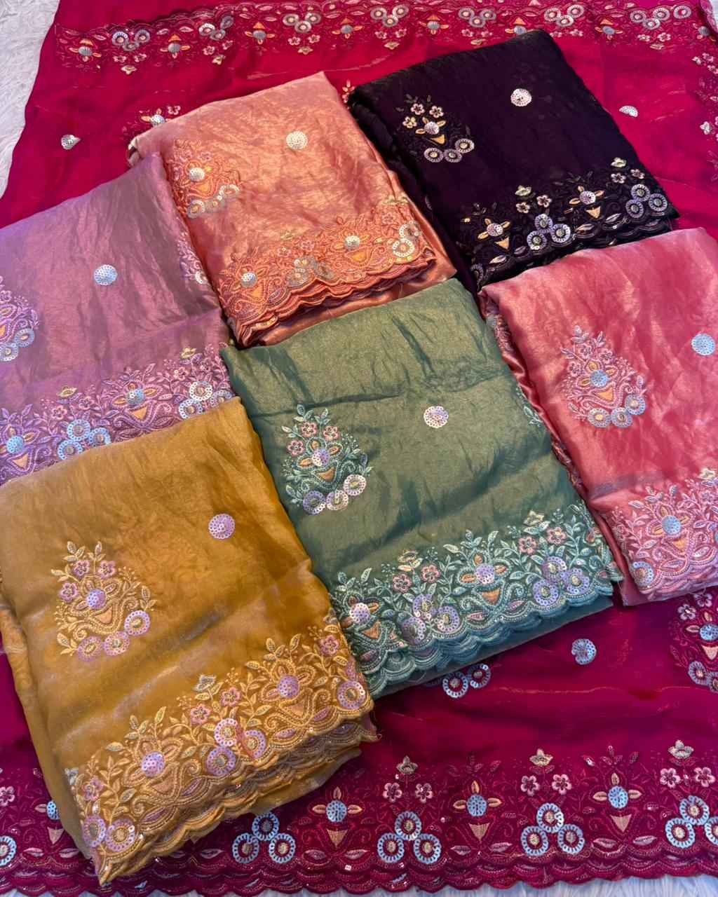FANCY SPACE SILK SEQUINCE EMBRODERIY WORK SAREE AT WHOLESALE PRICE