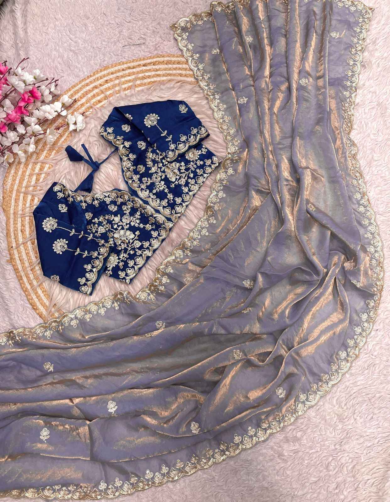 FENDY SATIN SILK 5 MM SEQUINS WITH CODING EMBROIDERY WORK SAREE AT WHOLESALE PRICE