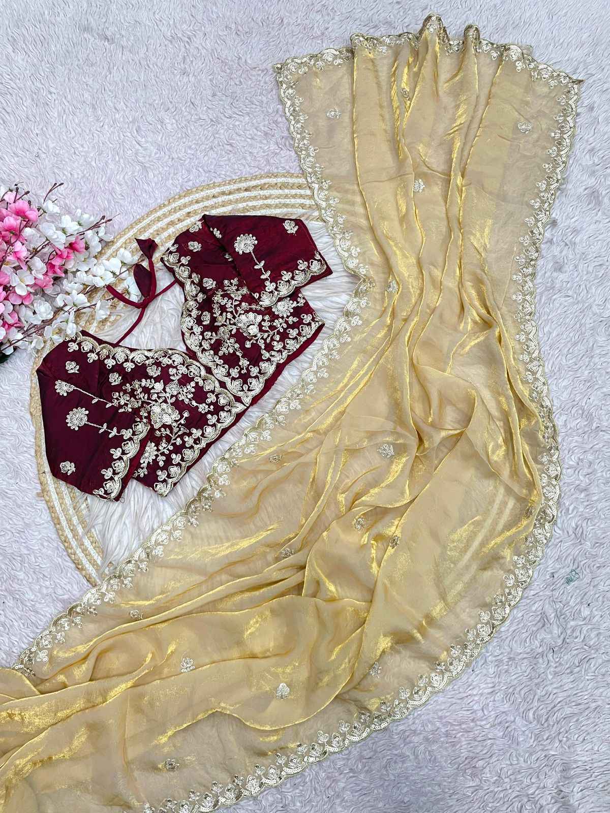 FENDY SATIN SILK 5 MM SEQUINS WITH CODING EMBROIDERY WORK SAREE AT WHOLESALE PRICE