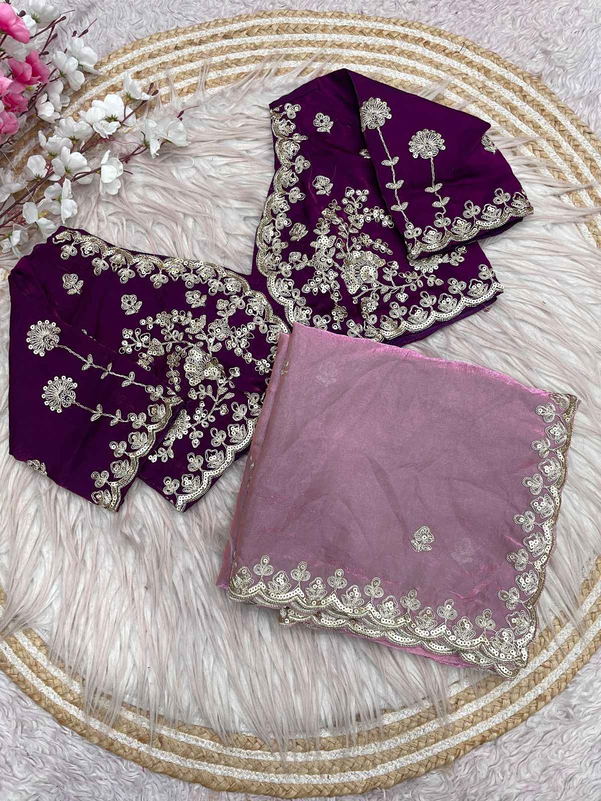 FENDY SATIN SILK 5 MM SEQUINS WITH CODING EMBROIDERY WORK SAREE AT WHOLESALE PRICE