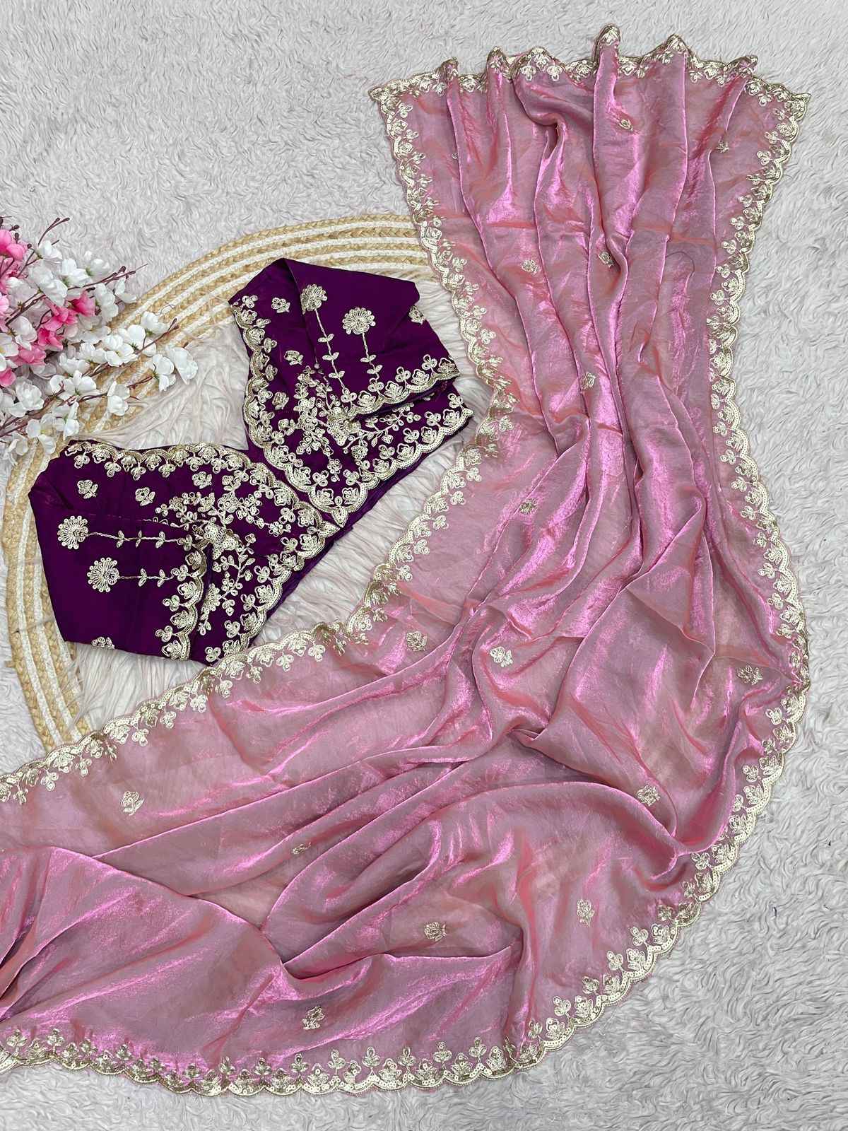 FENDY SATIN SILK 5 MM SEQUINS WITH CODING EMBROIDERY WORK SAREE AT WHOLESALE PRICE