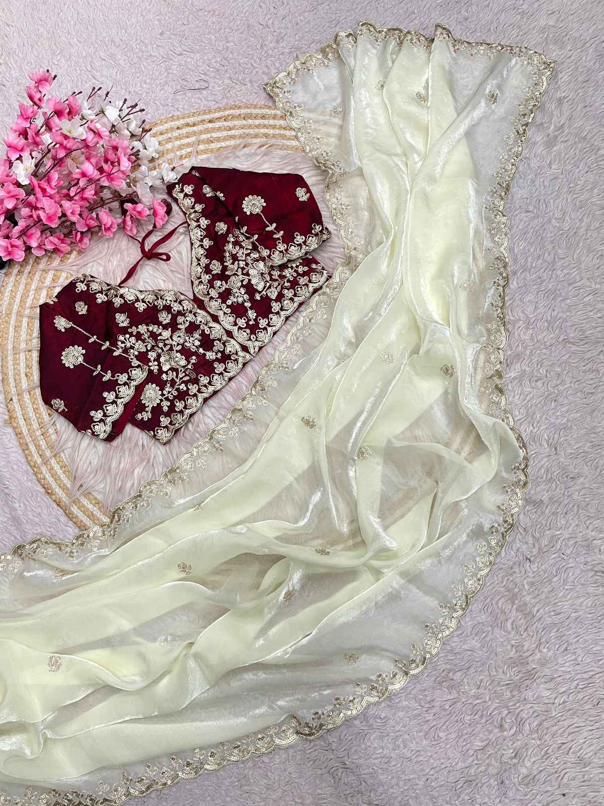 FENDY SATIN SILK 5 MM SEQUINS WITH CODING EMBROIDERY WORK SAREE AT WHOLESALE PRICE