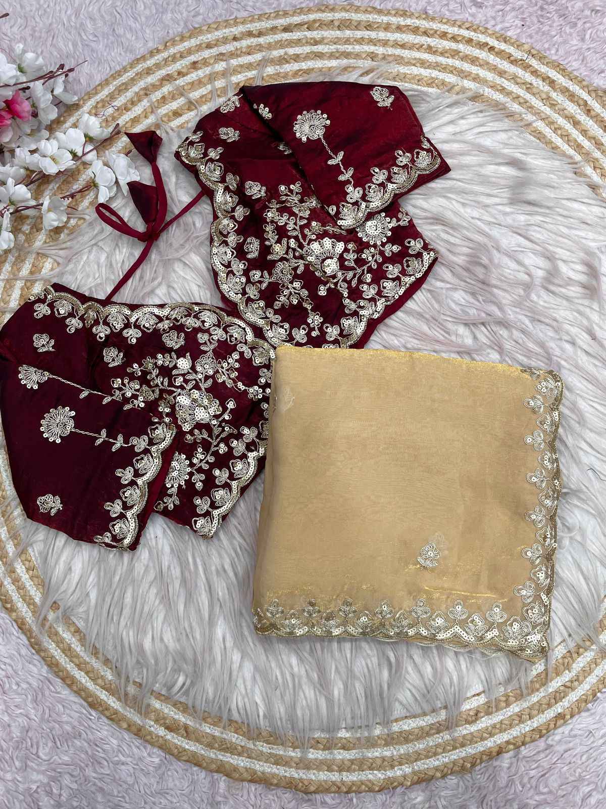 FENDY SATIN SILK 5 MM SEQUINS WITH CODING EMBROIDERY WORK SAREE AT WHOLESALE PRICE