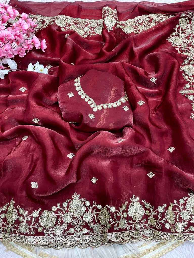 FENDY SATTIN C -PALLU 5 MM SEQUENCE CODING EMBROIDERY WORK SAREE AT WHOLESALE PRICE