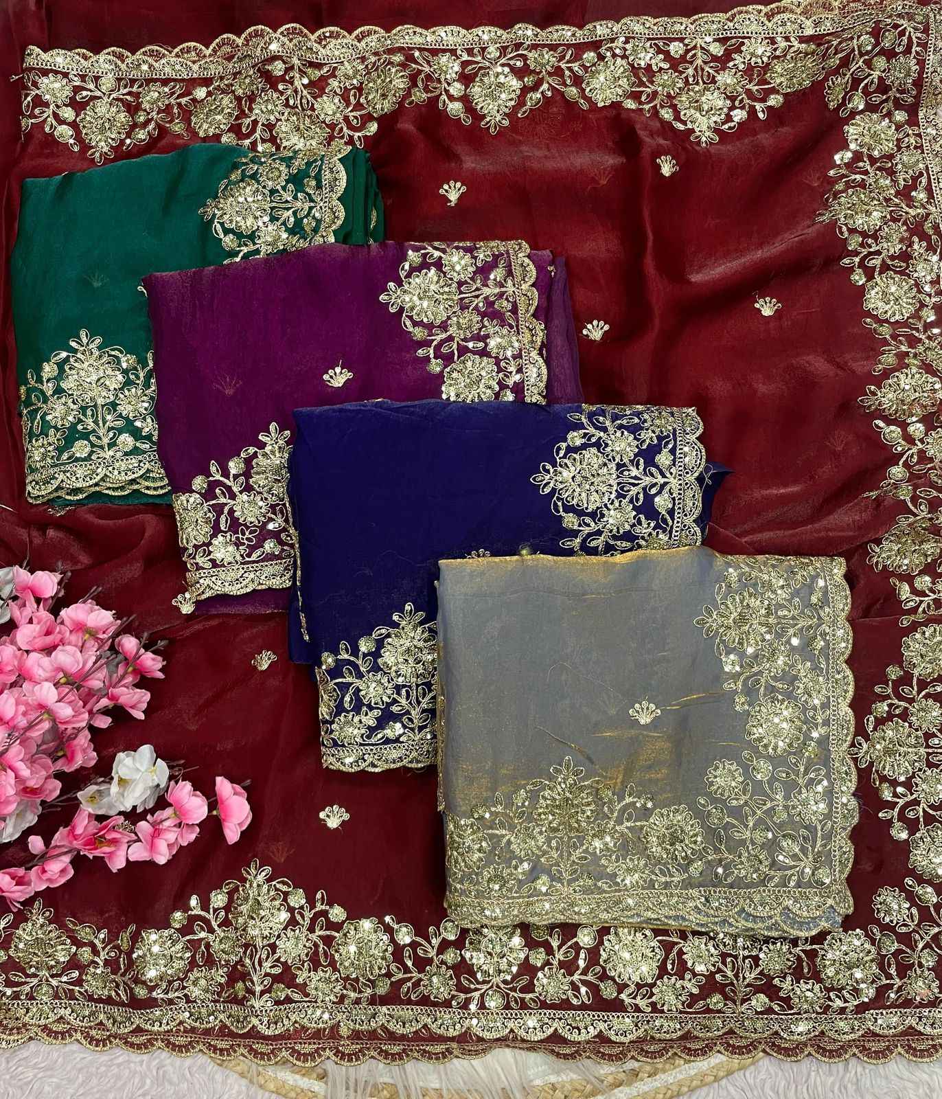 FENDY SATTIN C -PALLU 5 MM SEQUENCE CODING EMBROIDERY WORK SAREE AT WHOLESALE PRICE