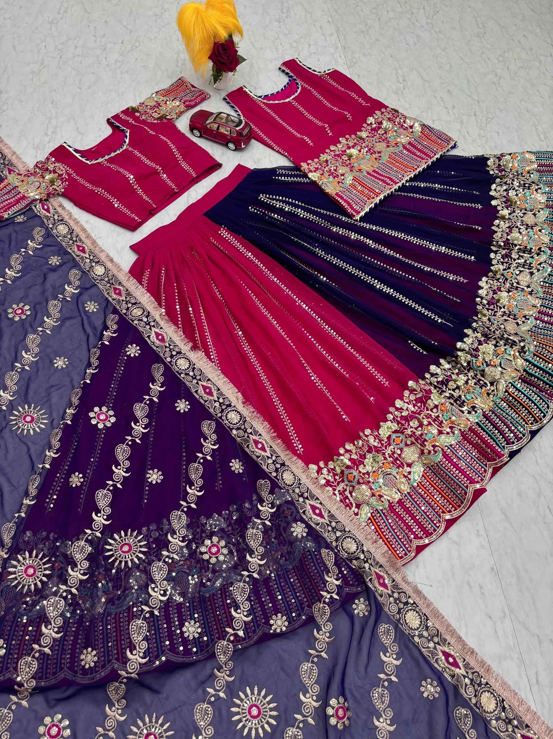 FOX GEORGETTE HEAVY EMBROIDERY CODING SEQUENCE WORK LEHENGA CHOLI AT WHOLESALE PRICE