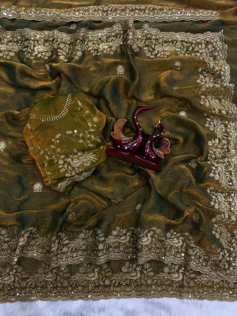 FRENDY CHIFFON SEQUENCE & ZARI EMBROIDERY WORK SAREE AT WHOLESALE PRICE