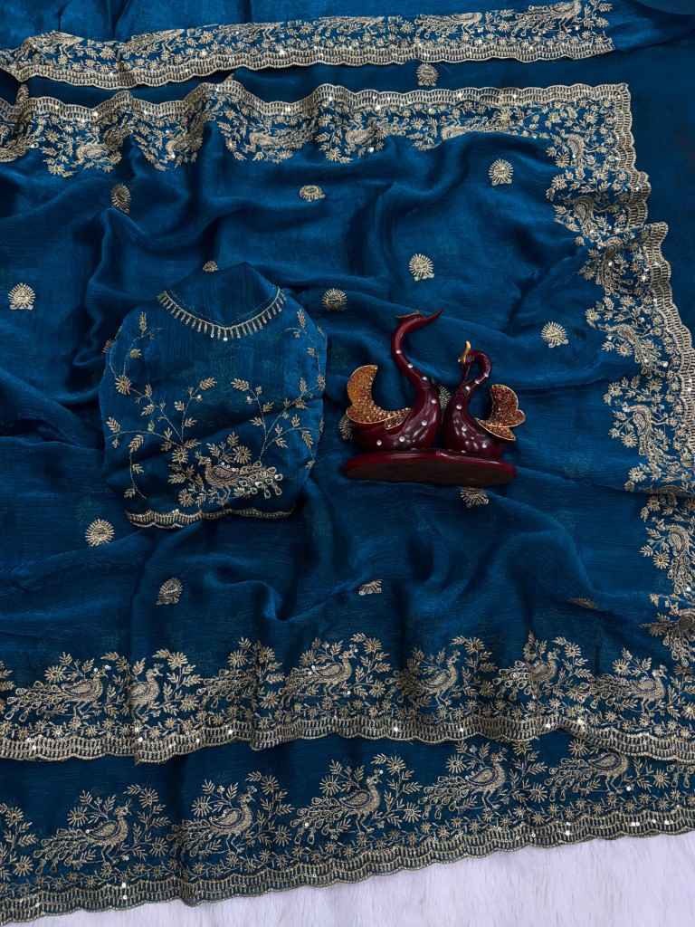 FRENDY CHIFFON SEQUENCE & ZARI EMBROIDERY WORK SAREE AT WHOLESALE PRICE