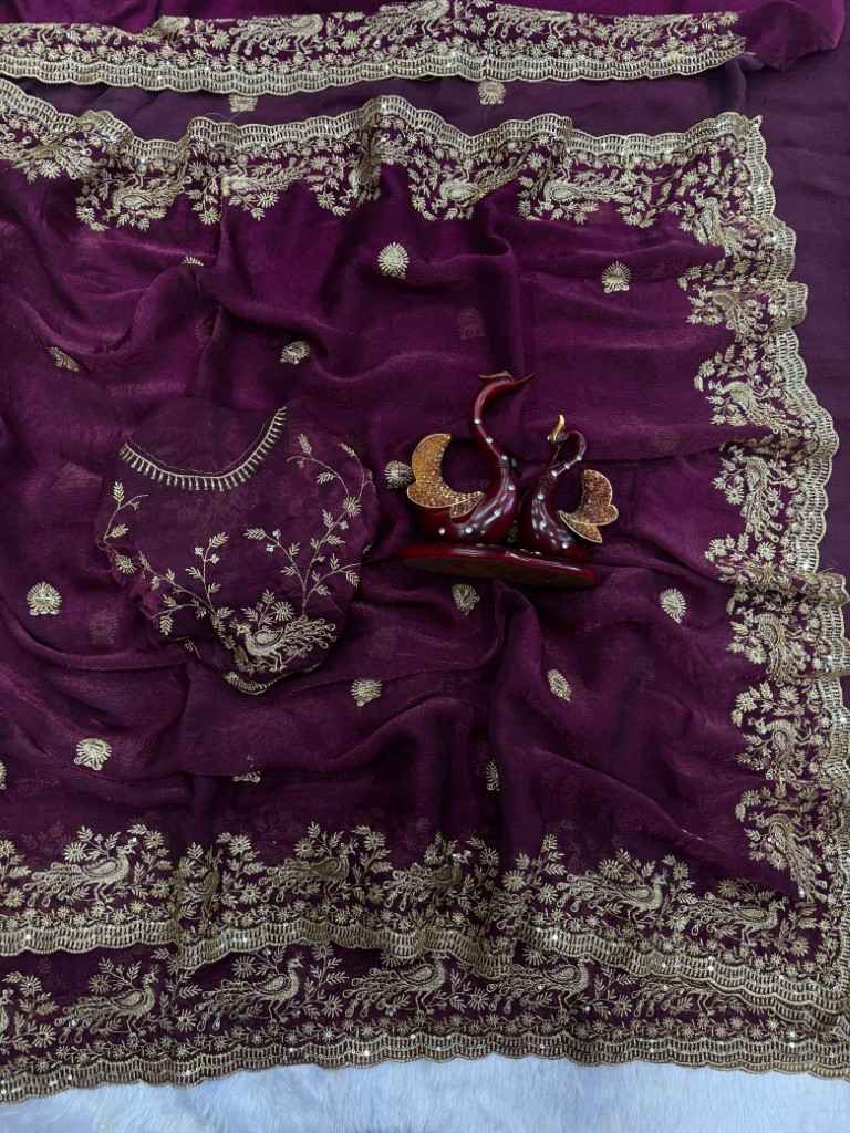 FRENDY CHIFFON SEQUENCE & ZARI EMBROIDERY WORK SAREE AT WHOLESALE PRICE