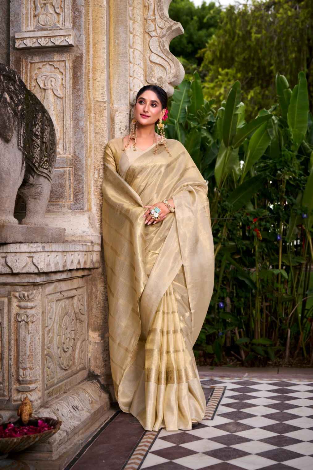 GOLD TISSUE ZARI WEAVING WORK SAREE AT WHOLESALE PRICE 