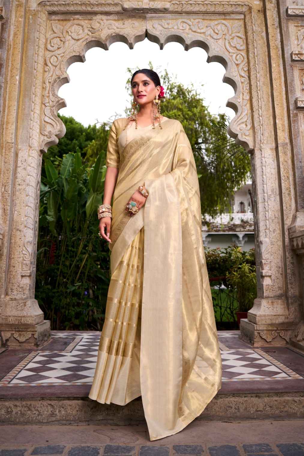 GOLD TISSUE ZARI WEAVING WORK SAREE AT WHOLESALE PRICE 