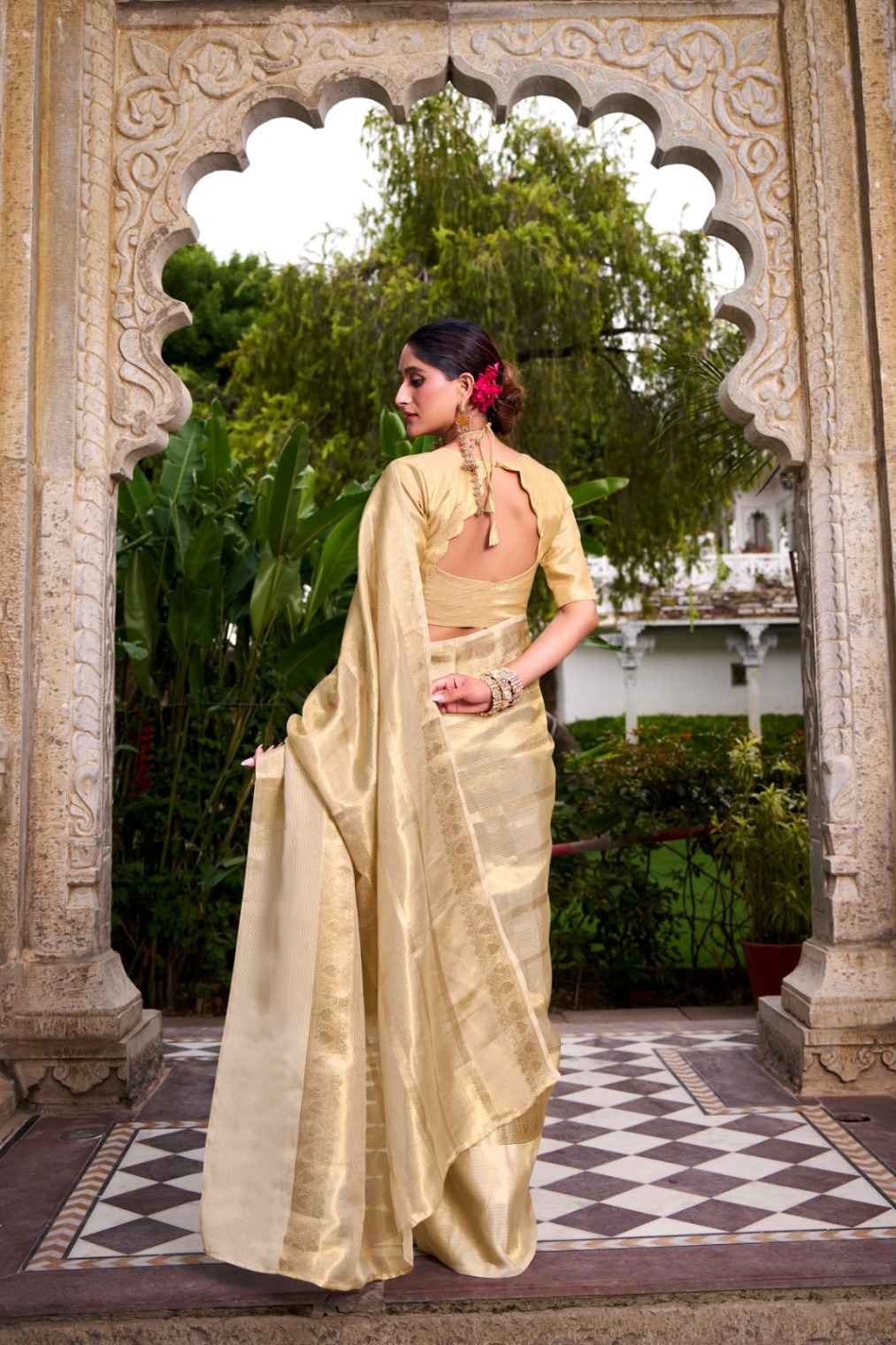 GOLD TISSUE ZARI WEAVING WORK SAREE AT WHOLESALE PRICE 