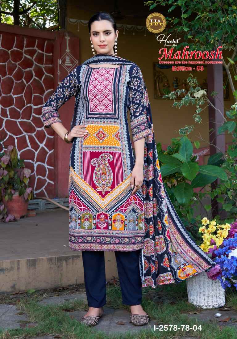 HARSHIT MAHROOSH-3 PURE VISCOSE REYON DESIGNER PRINT DRESS MATERIAL AT WHOLESALE PRICE