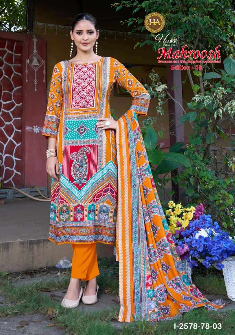 HARSHIT MAHROOSH-3 PURE VISCOSE REYON DESIGNER PRINT DRESS MATERIAL AT WHOLESALE PRICE