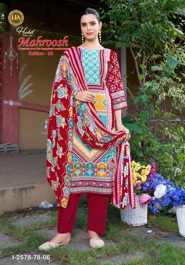 HARSHIT MAHROOSH-3 PURE VISCOSE REYON DESIGNER PRINT DRESS MATERIAL AT WHOLESALE PRICE