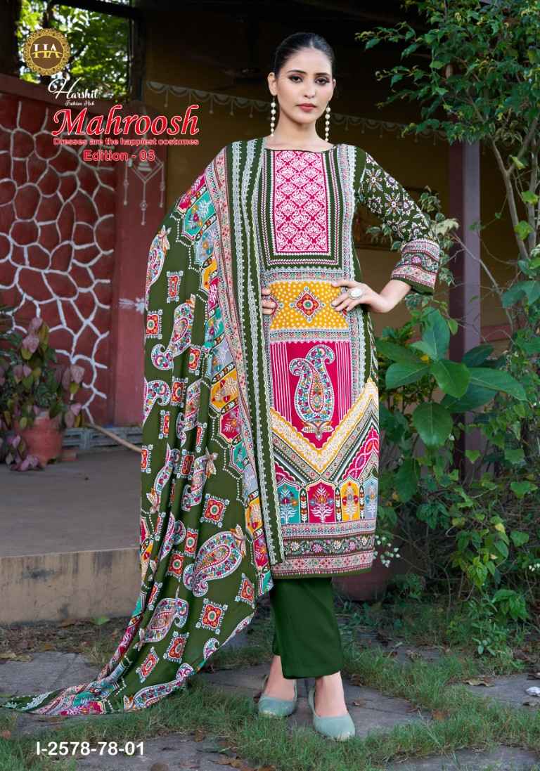 HARSHIT MAHROOSH-3 PURE VISCOSE REYON DESIGNER PRINT DRESS MATERIAL AT WHOLESALE PRICE