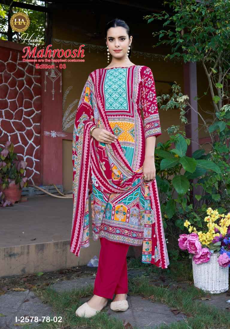 HARSHIT MAHROOSH-3 PURE VISCOSE REYON DESIGNER PRINT DRESS MATERIAL AT WHOLESALE PRICE