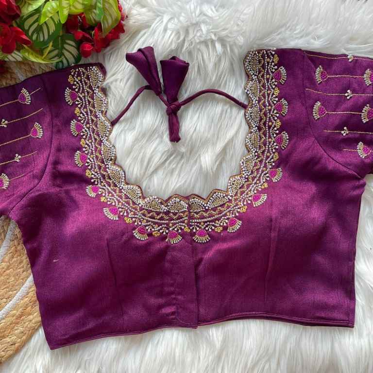 HEAVY PURE SOFT ROMAN SILK JARI & BEADS WORK BRIDAL READYMADE BLOUSE 