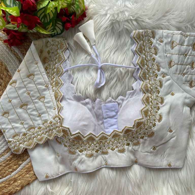 HEAVY PURE SOFT ROMAN SILK JARI & BEADS WORK BRIDAL READYMADE BLOUSE 