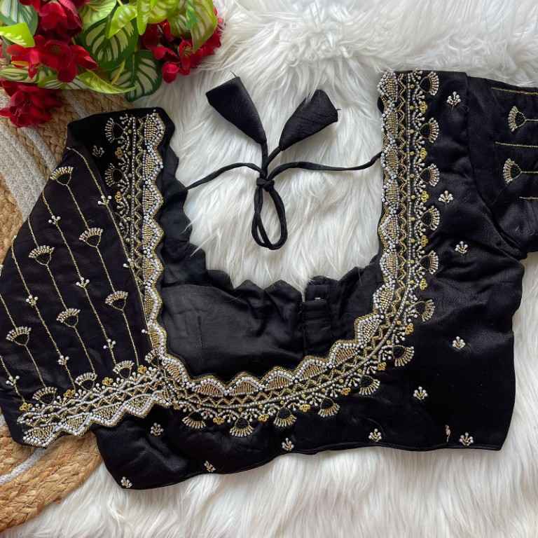 HEAVY PURE SOFT ROMAN SILK JARI & BEADS WORK BRIDAL READYMADE BLOUSE 