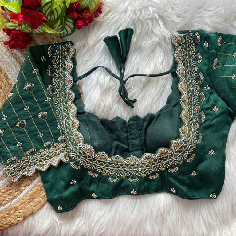 HEAVY PURE SOFT ROMAN SILK JARI & BEADS WORK BRIDAL READYMADE BLOUSE 