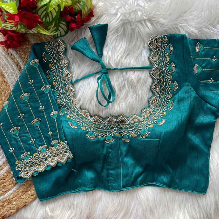 HEAVY PURE SOFT ROMAN SILK JARI & BEADS WORK BRIDAL READYMADE BLOUSE 