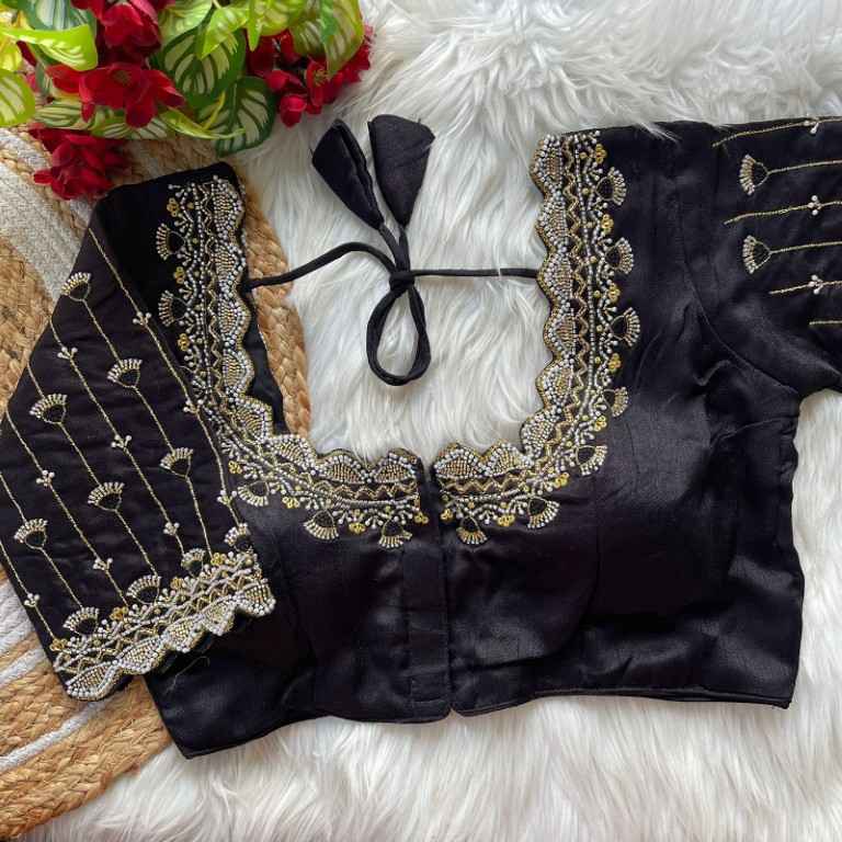 HEAVY PURE SOFT ROMAN SILK JARI & BEADS WORK BRIDAL READYMADE BLOUSE 