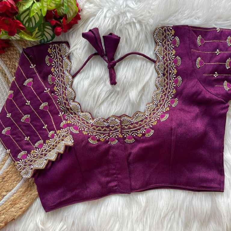 HEAVY PURE SOFT ROMAN SILK JARI & BEADS WORK BRIDAL READYMADE BLOUSE 