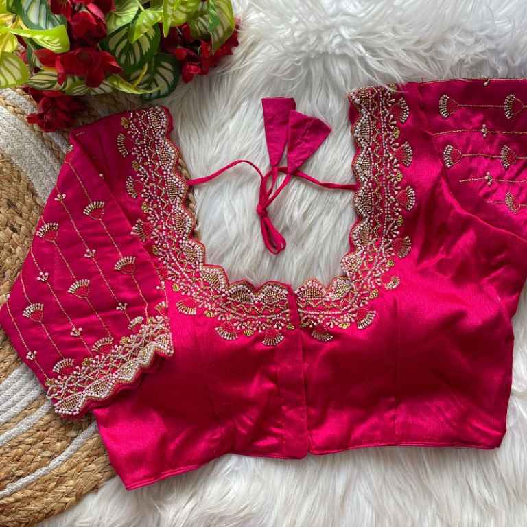 HEAVY PURE SOFT ROMAN SILK JARI & BEADS WORK BRIDAL READYMADE BLOUSE 