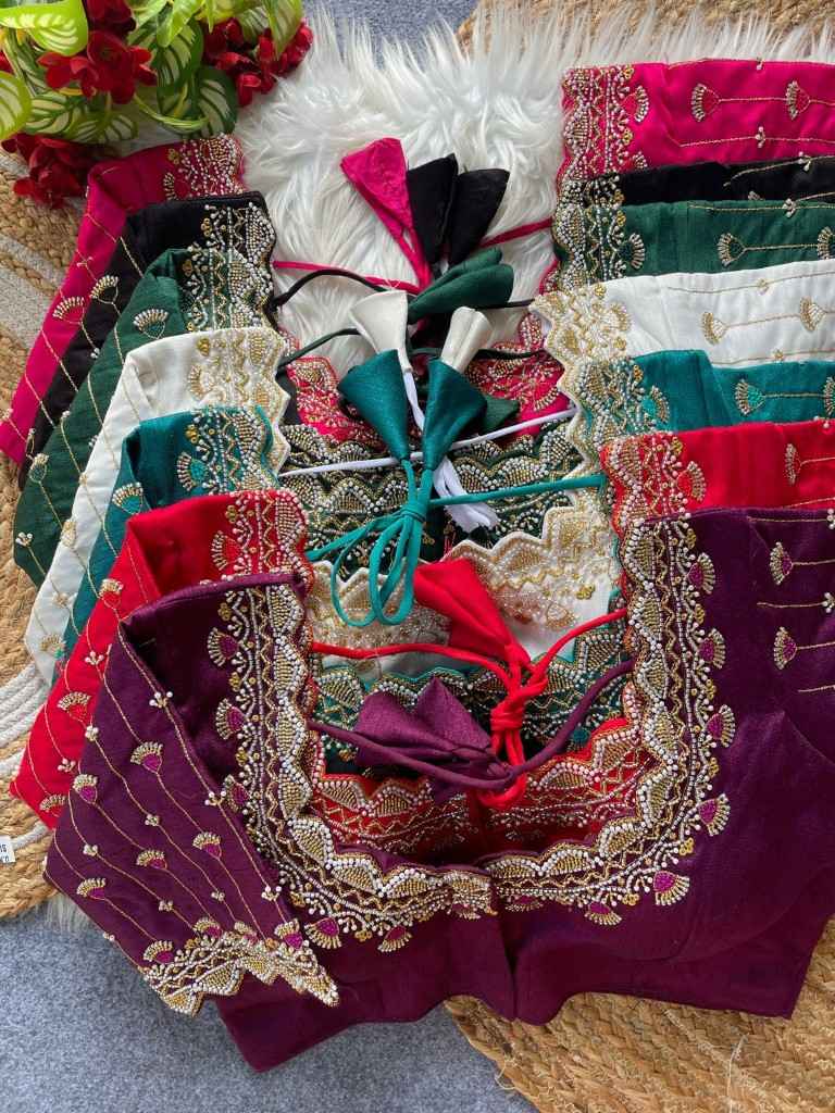 HEAVY PURE SOFT ROMAN SILK JARI & BEADS WORK BRIDAL READYMADE BLOUSE 