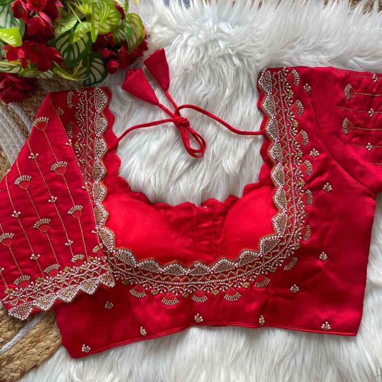 HEAVY PURE SOFT ROMAN SILK JARI & BEADS WORK BRIDAL READYMADE BLOUSE 