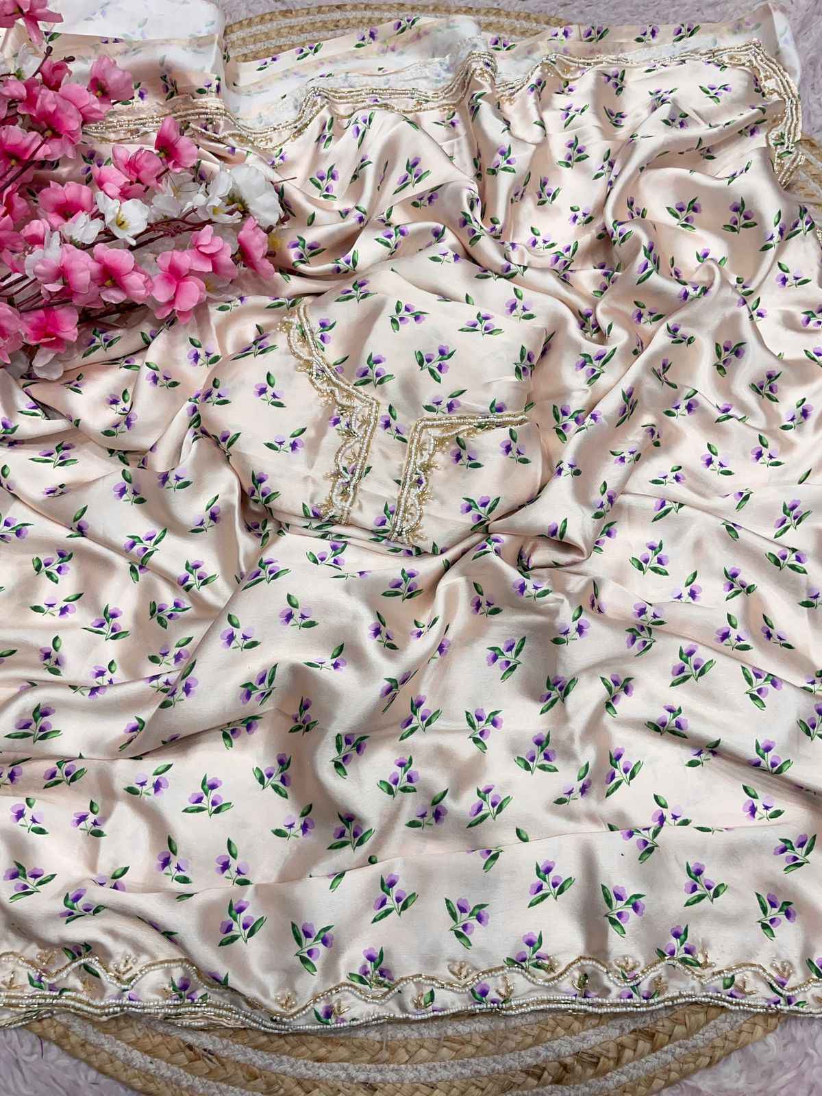 JAPAN SATTIN DIGITAL PRINT KHATLI WORK SAREE AT WHOLESALE PRICE 