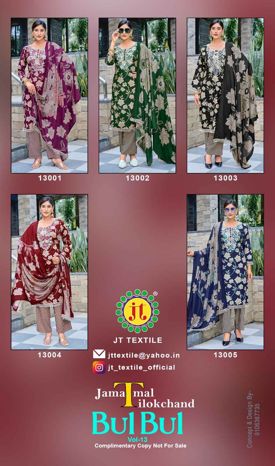 JT BULBUL 13 RAYON PREMIUM EMBROIDERY WORK DRESS MATERIAL AT WHOLESALE PRICE