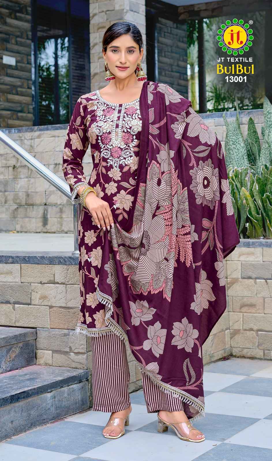 JT BULBUL 13 RAYON PREMIUM EMBROIDERY WORK DRESS MATERIAL AT WHOLESALE PRICE